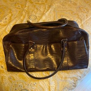 Brown Faux Alligator Weekender Bag